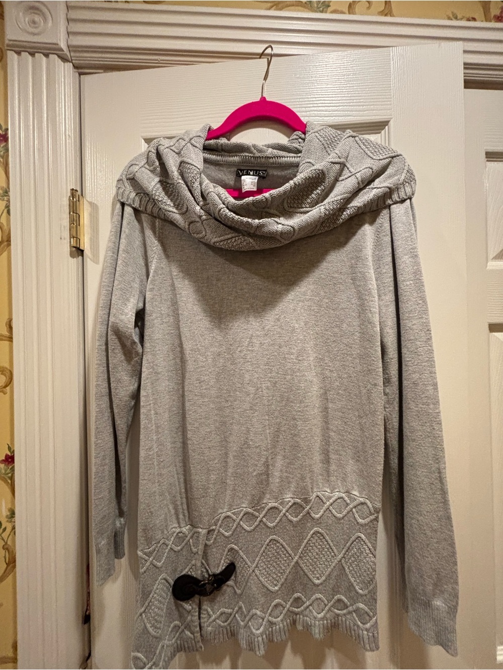 Venus Light Gray Cowl Neck -Knit Women's Sweater